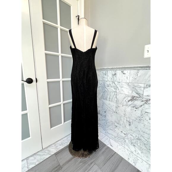 Monique Lhuillier ML Evening Black Lace Mermaid Full Length Gown Size 10 - Picture 7 of 11
